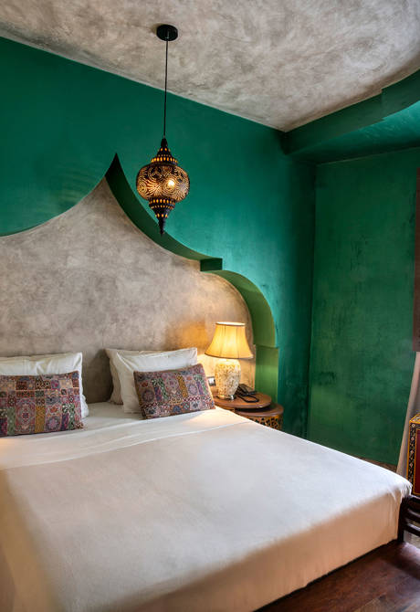 Decan Concept Boutique Estate Hotel Rhodes Honeymoon Suite Old Town View double bed and decorations