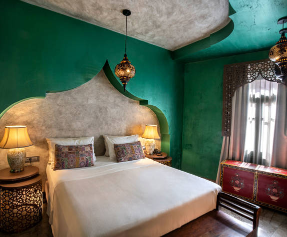 Decan Concept Boutique Estate Hotel Rhodes Honeymoon Suite Old Town View double bed and decorations